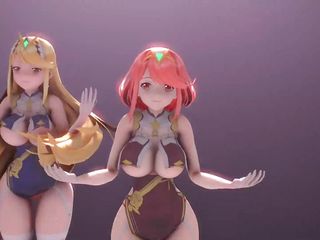 Laysha x Mythra - Sexy Thick Girls Dancing (3D HENTAI)