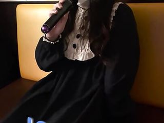 POV Japanese goth girl with remote sex toy in public downtown