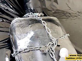 Fejira com  Multi-layer Zentai, chains wrapped mummy bondage orgasm